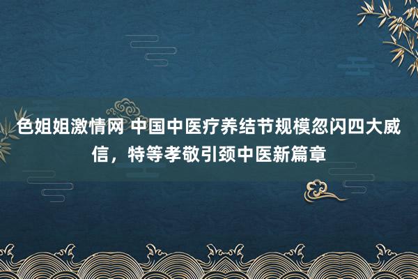 色姐姐激情网 中国中医疗养结节规模忽闪四大威信，特等孝敬引颈中医新篇章