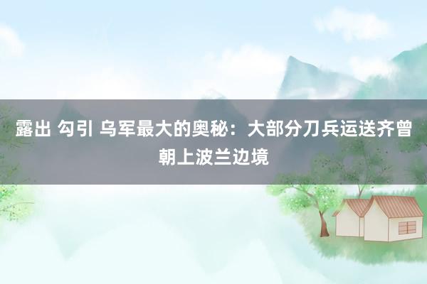 露出 勾引 乌军最大的奥秘：大部分刀兵运送齐曾朝上波兰边境