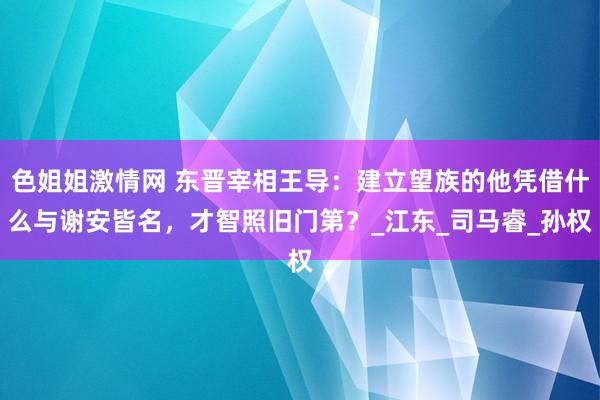 色姐姐激情网 东晋宰相王导：建立望族的他凭借什么与谢安皆名，才智照旧门第？_江东_司马睿_孙权