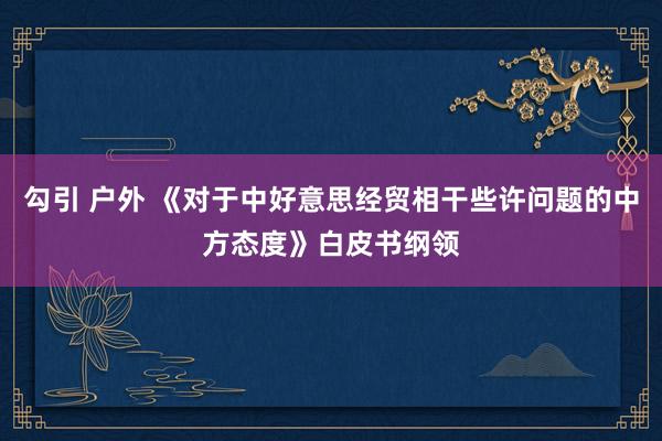 勾引 户外 《对于中好意思经贸相干些许问题的中方态度》白皮书纲领